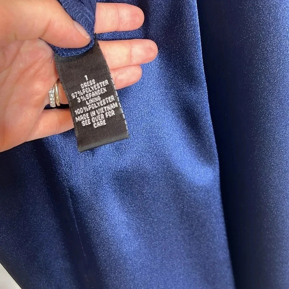 I.N. San Francisco Navy Blue Scalloped Cocktail Mini Dress Metallic Wedding - Picture 9 of 10